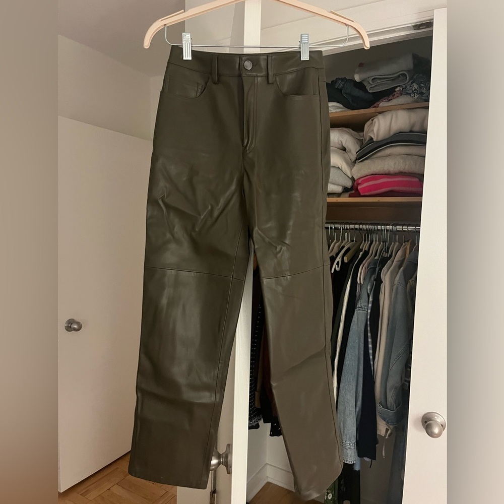 Olive Green Leather Pants